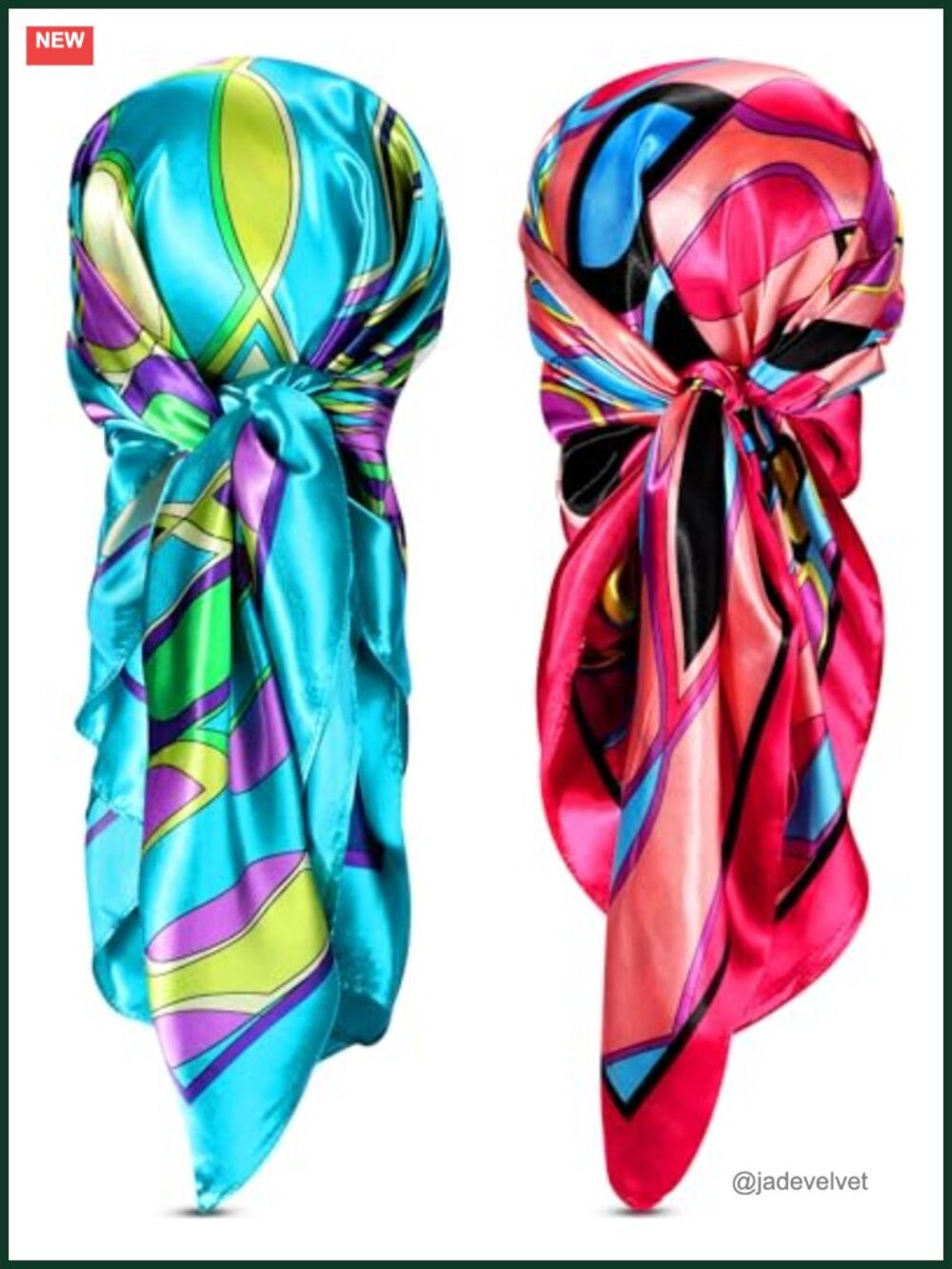 Silky Satin Large Square Neck Scarf 2 Pack Head Wrap Hair Sleeping Bandana